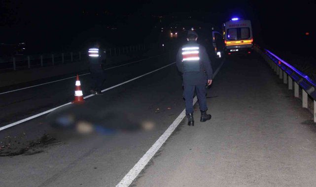 Tekirdağ'ın Malkara ilçesinde karayolunda gece saatlerinde yayan ilerle...