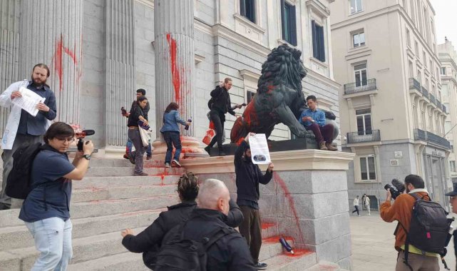 İspanya'da çevre aktivistleri, başkent Madrid'de bulunan parlamento