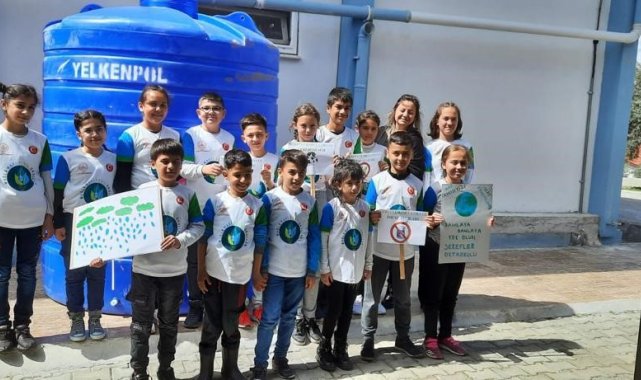 Muğla'da çevre dostu okullarda yağmur suyunu depolamak için okul bahçel...