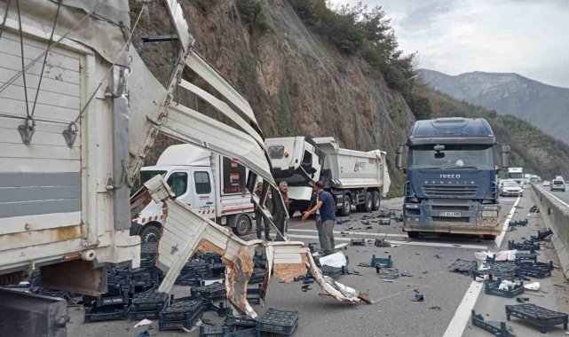 Sakarya'nın Geyve ilçesi D-650 kara yolunda hafriyat kamyonu, aynı yönd...