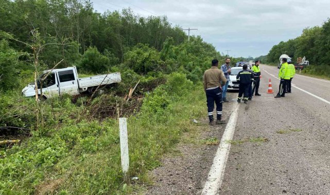 Sinop'ta kontrolden çıkan kamyonetin yol kenarına savrulması sonucu mey...