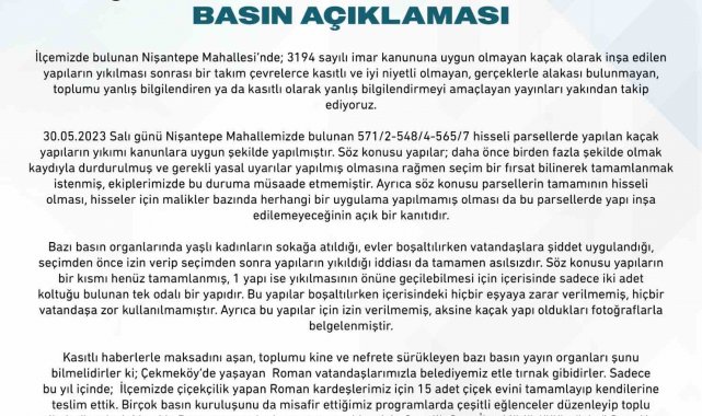 Çekmeköy Belediyesi, Nişantepe Mahallesinde bulunan ve imar kanununa aykırı...