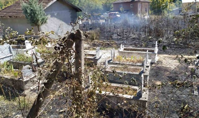 Karabük'ün Eflani ilçesinde mezarlıkta çıkan yangın orman ve itfaiye ek...