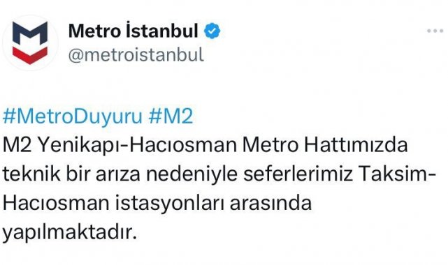 Yenikapı-Hacıosman Metro hattında yaşanan teknik arıza nedeniyle seferler a...
