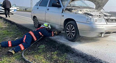 Babaeski'de otomobil yangını