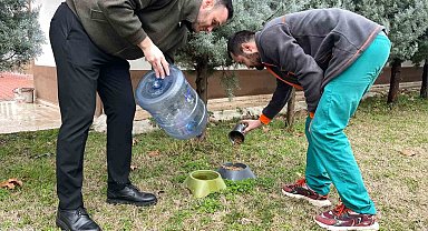 Can dostları için mama ve su kapları yerleştirildi