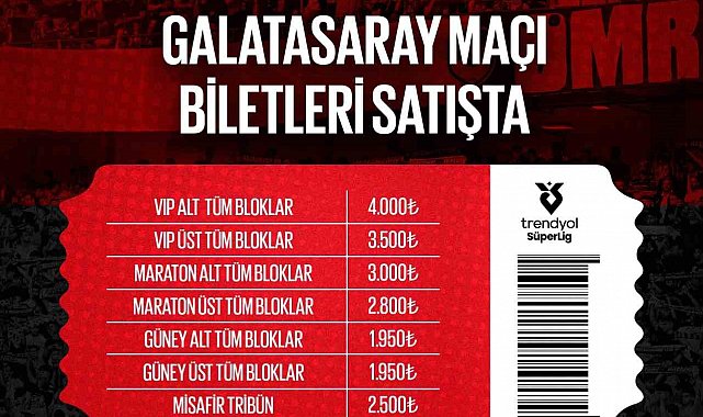 Gaziantep FK-Galatasaray maçı biletleri satışta