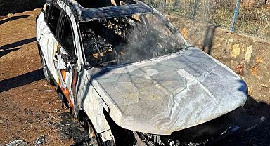 Hizan'da park halindeki araç alev alev yandı