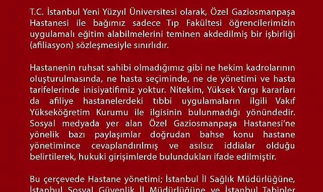 İstanbul Yeni Yüzyıl Üniversitesinden sosyal medyadaki iddialarla ilgili açıklama