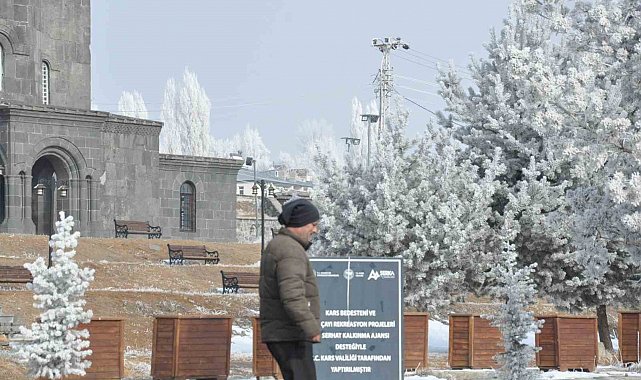 Kars'ta kırağı manzarası mest etti