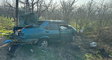 Kontrolden çıkan otomobil direğe çarpıp tarlaya uçtu sürücü yaralandı