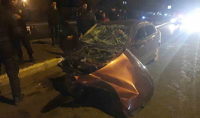 Sivas'ta kontrolden çıkan otomobil orta refüje çıktı