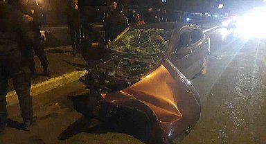 Sivas'ta kontrolden çıkan otomobil orta refüje çıktı