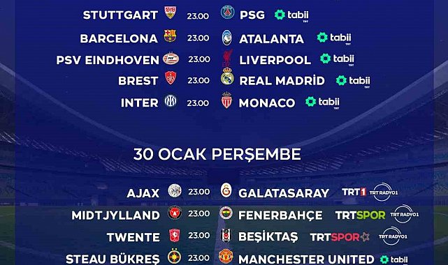 TRT'de 2 günde 16 UEFA maçı canlı yayınlanacak