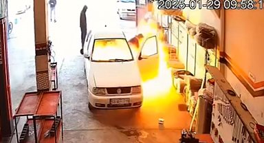 Alevlerle parlayan araçtan saniyelerle kurtuluş kamerada