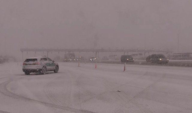 Beyaza bürünen Kuzey Marmara Otoyolu havadan görüntülendi