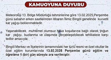 Bingöl'de eğitime 1 gün ara verildi