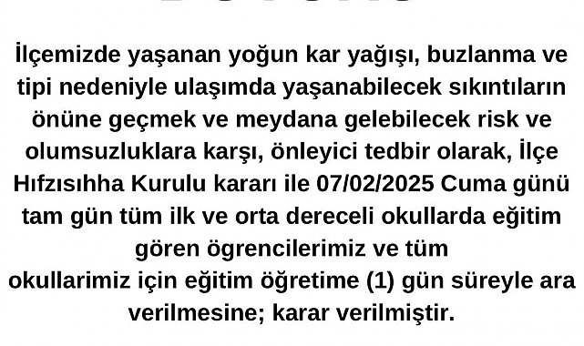 Bursa'da bazı ilçelerde eğitime 1 gün ara verildi