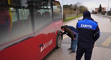 Düzce'de halk otobüslerine kış lastiği denetimi