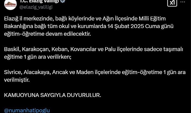 Elazığ'ın 4 ilçesinde eğitime ara verildi