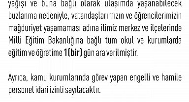 Elazığ'ın ilçelerinde de eğitime bir gün ara verildi