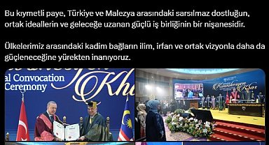 Emine Erdoğan'dan, Cumhurbaşkanı Erdoğan'a Malezya'da fahri doktora beratı tevdi edilmesine ilişkin paylaşım: