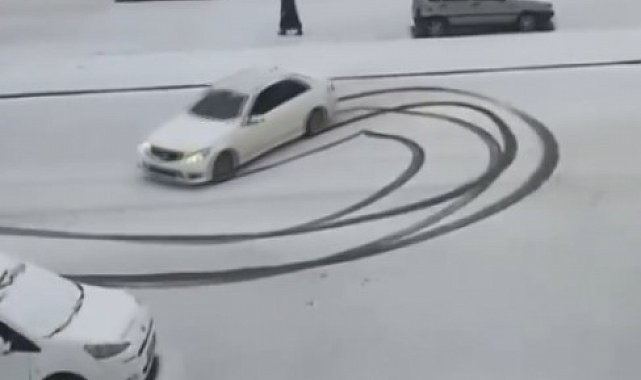 Gaziantep'te karlı yolda drift atan sürücüye 46 bin lira ceza