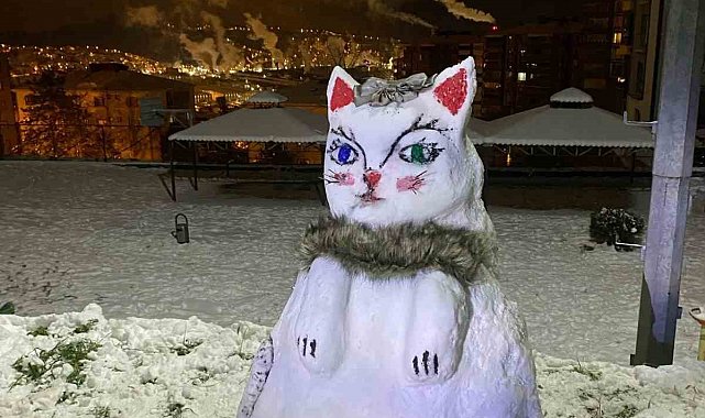 Karadeniz Ereğli'de kardan kedi yaptılar