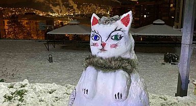 Karadeniz Ereğli'de kardan kedi yaptılar