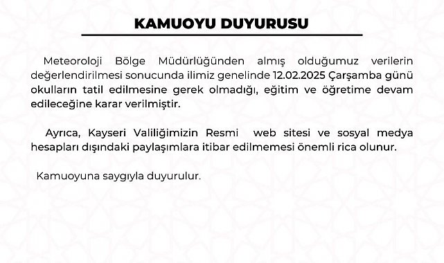 Kayseri'de eğitime kar tatili yok