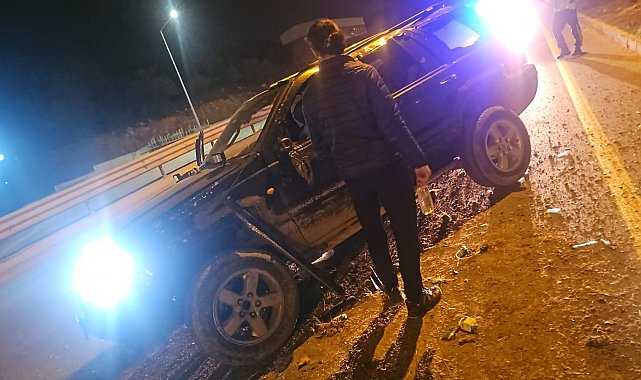 Kontrolden çıkan araç refüje çarpıp karşı şeride geçti