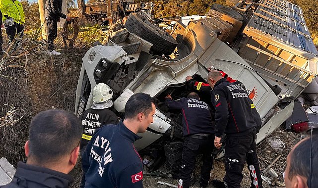 Kuşadası'nda virajı alamayan tır tarlaya uçtu: 1 ölü, 3 yaralı