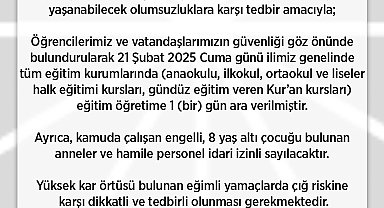 Rize'de eğitime 1 gün daha ara verildi