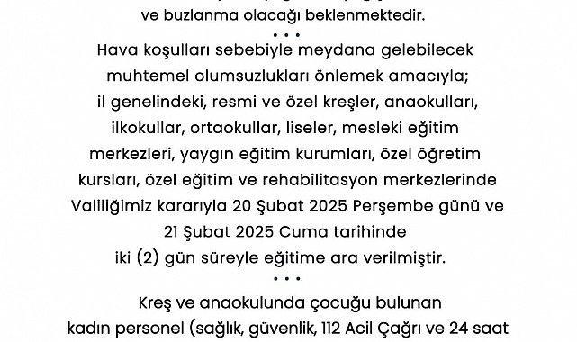 Sakarya'da kar sebebiyle eğitime 2 günlük ara