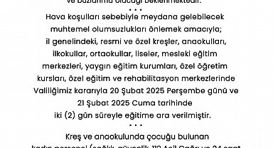 Sakarya'da kar sebebiyle eğitime 2 günlük ara