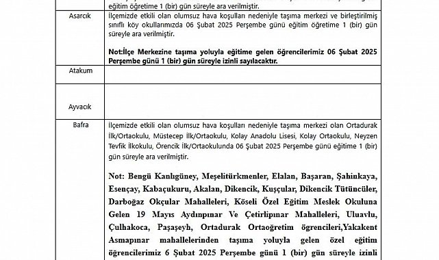 Samsun'da eğitime kar engeli
