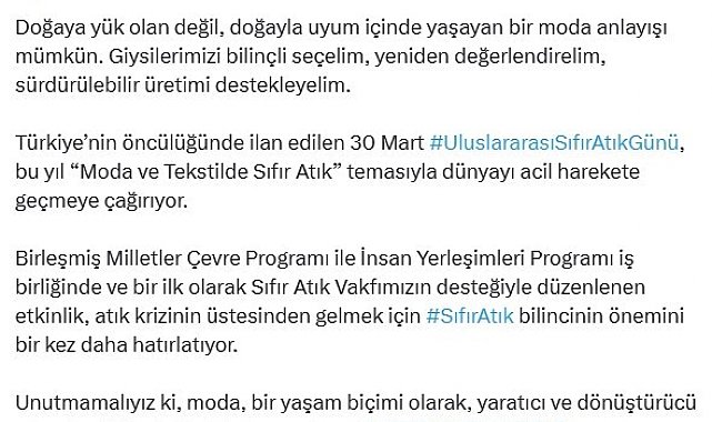 UNEP'ten Uluslararası Sıfır Atık Günü'nde moda ve tekstilde sıfır atık sağrısı