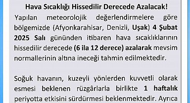 Uşak Valiliğinden soğuk hava uyarısı