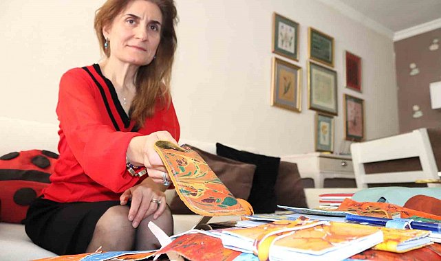 Atık derileri Ebru Sanatıyla birleştirerek ileri dönüşüme kazandırıyor