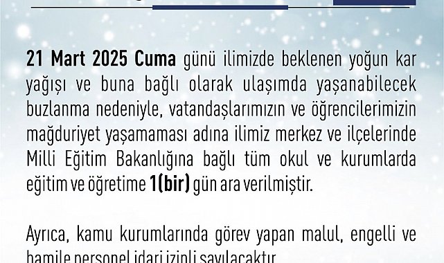 Elazığ'da eğitime 1 gün ara