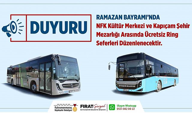 Kahramanmaraş'ta bayramda kabir ziyareti için ücretsiz toplu taşıma hizmeti