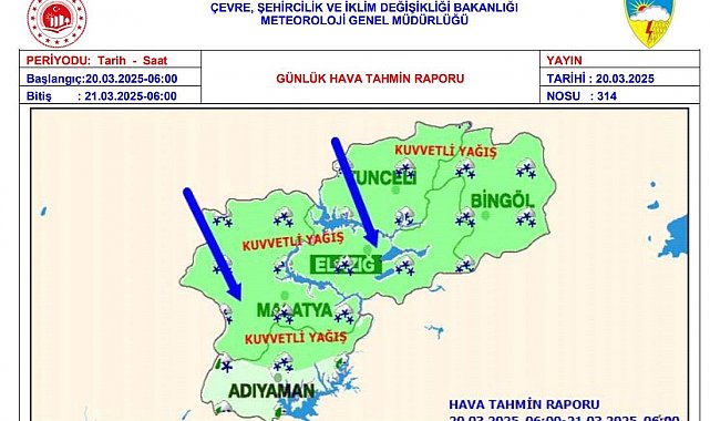 Meteorolojiden Elazığ için kuvvetli yağış ve rüzgar uyarısı