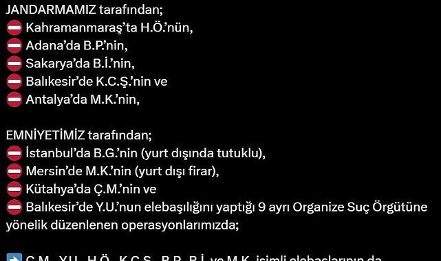 Bakan Yerlikaya: "9 ayrı organize suç örgütü çökertildi, 86 şüpheli tutuklandı"