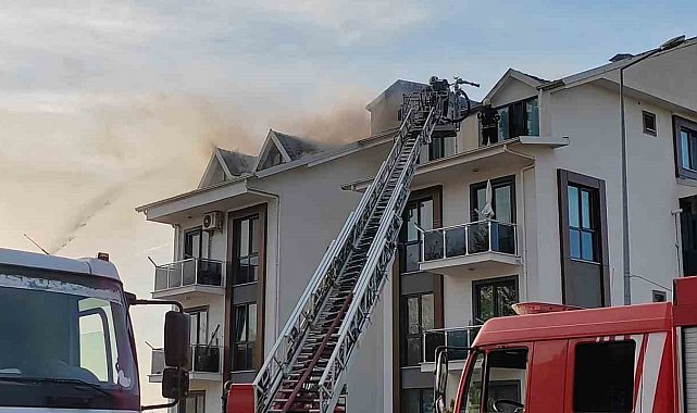 Çatı alev alev yandı, bina sakinleri gözyaşları içinde izledi
