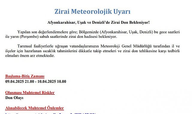 Denizli'de bu gece zirai don bekleniyor