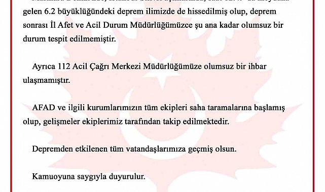Depremle ilgili Bursa Valiliği'nden açıklama