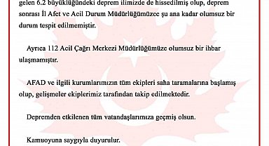 Depremle ilgili Bursa Valiliği'nden açıklama