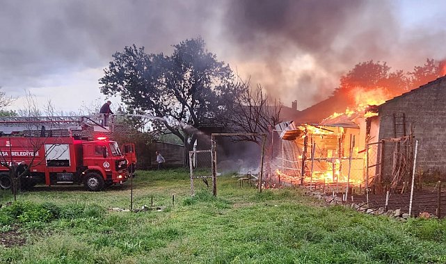 Edirne'de arı kovanlarının bulunduğu depo alev alev yandı