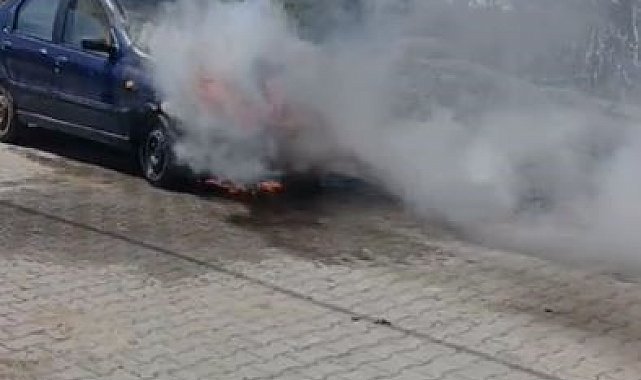 Elazığ'da park halindeki otomobil alev alev yandı