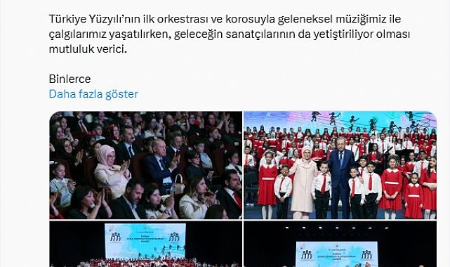 Emine Erdoğan'dan Cumhurbaşkanlığı Çocuk Orkestrası ve Korosu paylaşımı